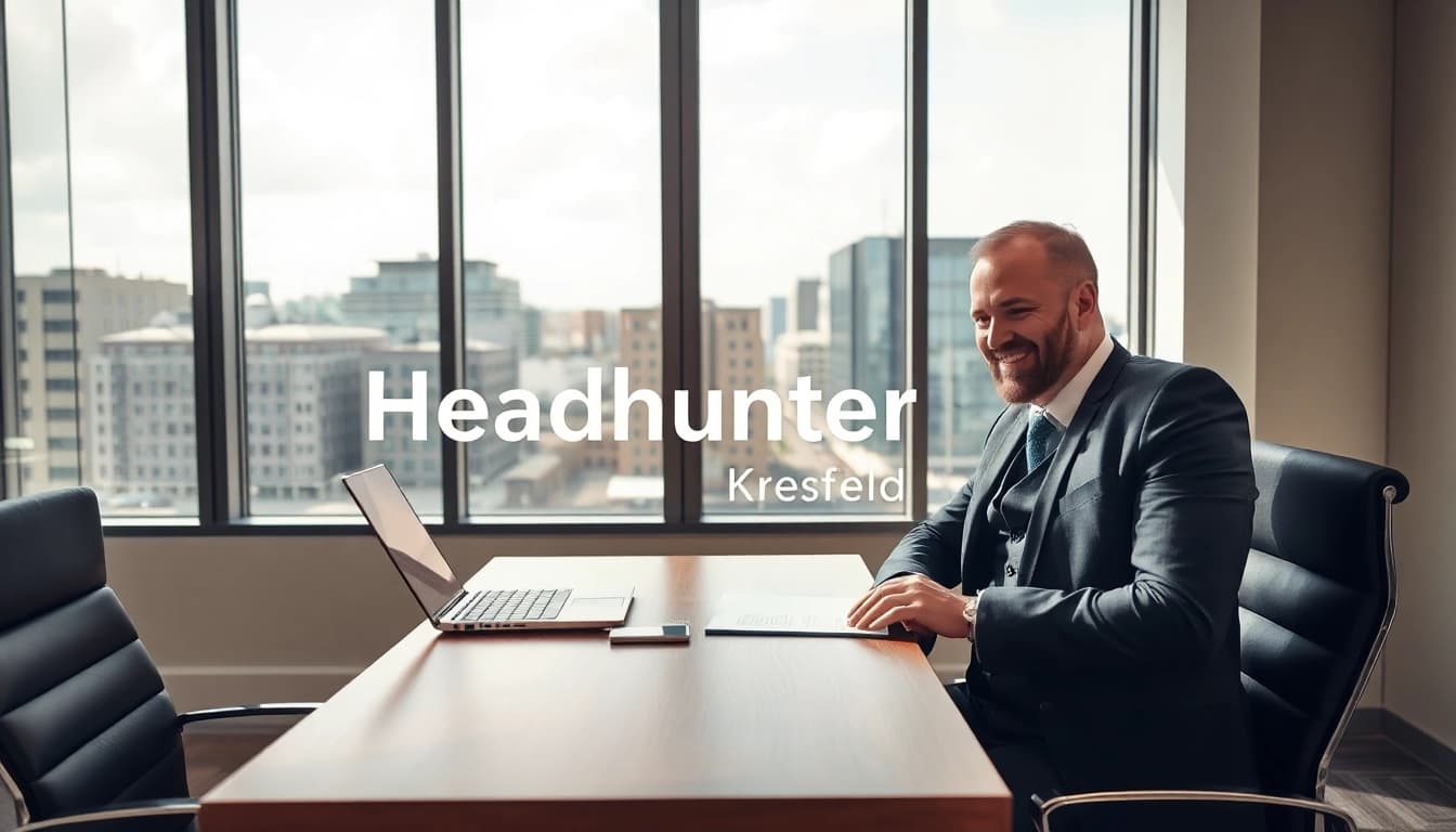 Headhunter Krefeld führt eine entscheidende Besprechung in einem modernen Büro.