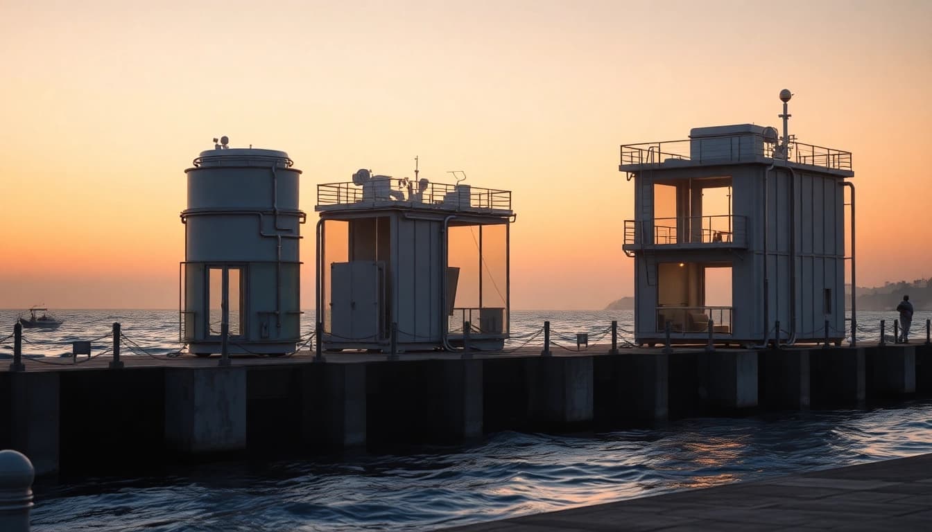 Moderne Hochwasserschutzsysteme schützen die Küstenlinie vor Überflutung.