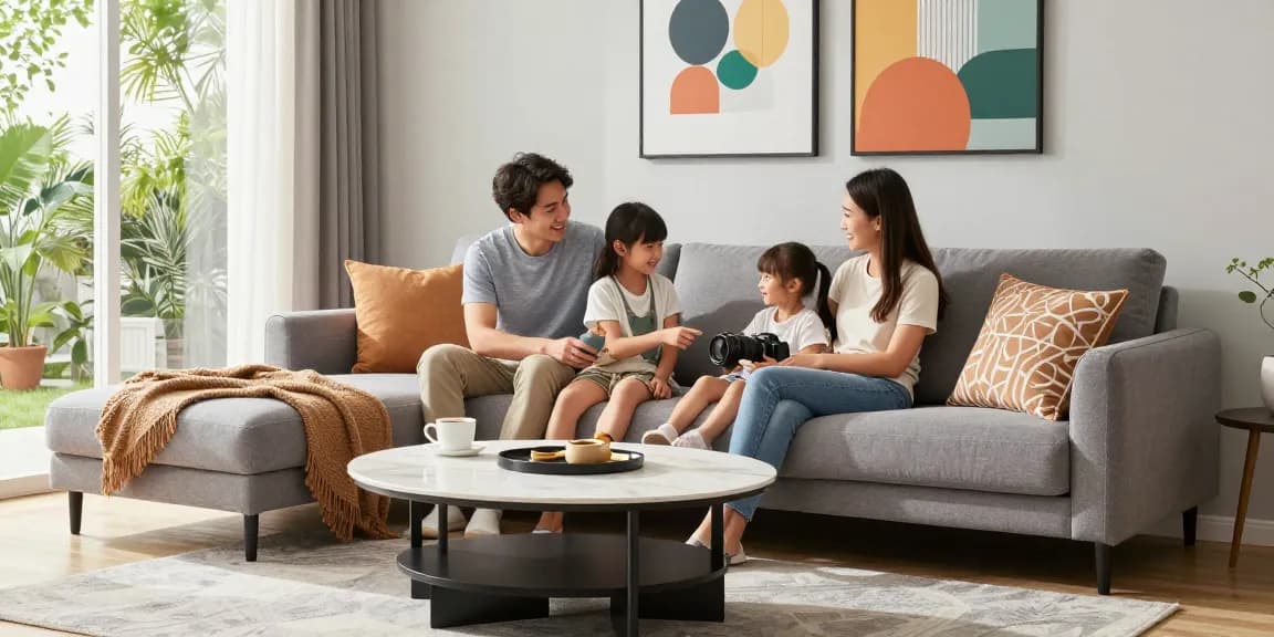 Erleben Sie möbel günstig kaufen in einem gemütlichen modernen Wohnzimmer mit stilvollen Möbeln und familiärer Wärme.