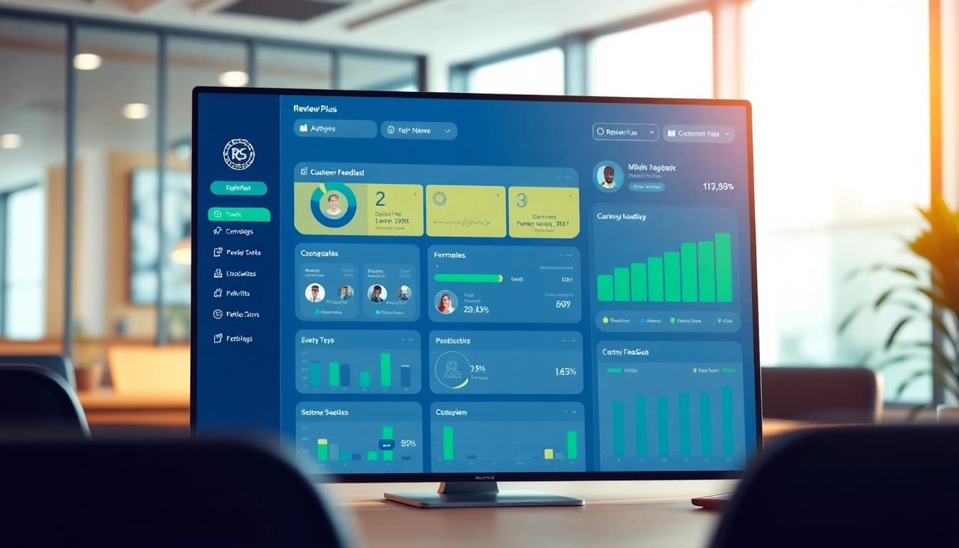 Discover key insights and features of Review Plus through an interactive dashboard image.