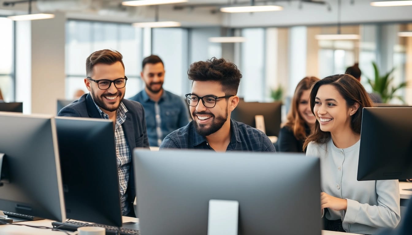 Online Marketing Agentur in meiner Nähe: Team von Fachleuten bei der digitalen Marketingstrategie in einem modernen Büro.