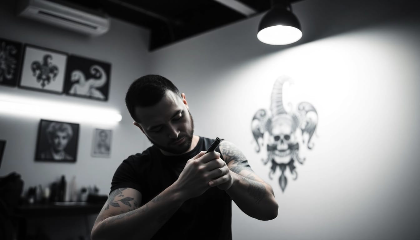 Tattoo Studio München: Ein talentierter Tätowierer bei der Arbeit an einem einzigartigen Tattoo.
