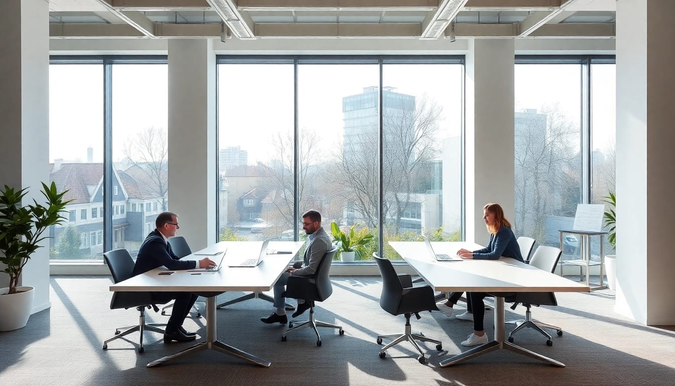 Unternehmensberatung Hannover: Beraterdiskussion in einem modernen, einladenden Büro mit offenem Ambiente.