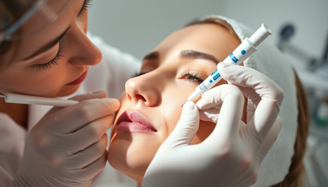 Restylane-Behandlung in einer Klinik durch einen ästhetischen Kliniker.