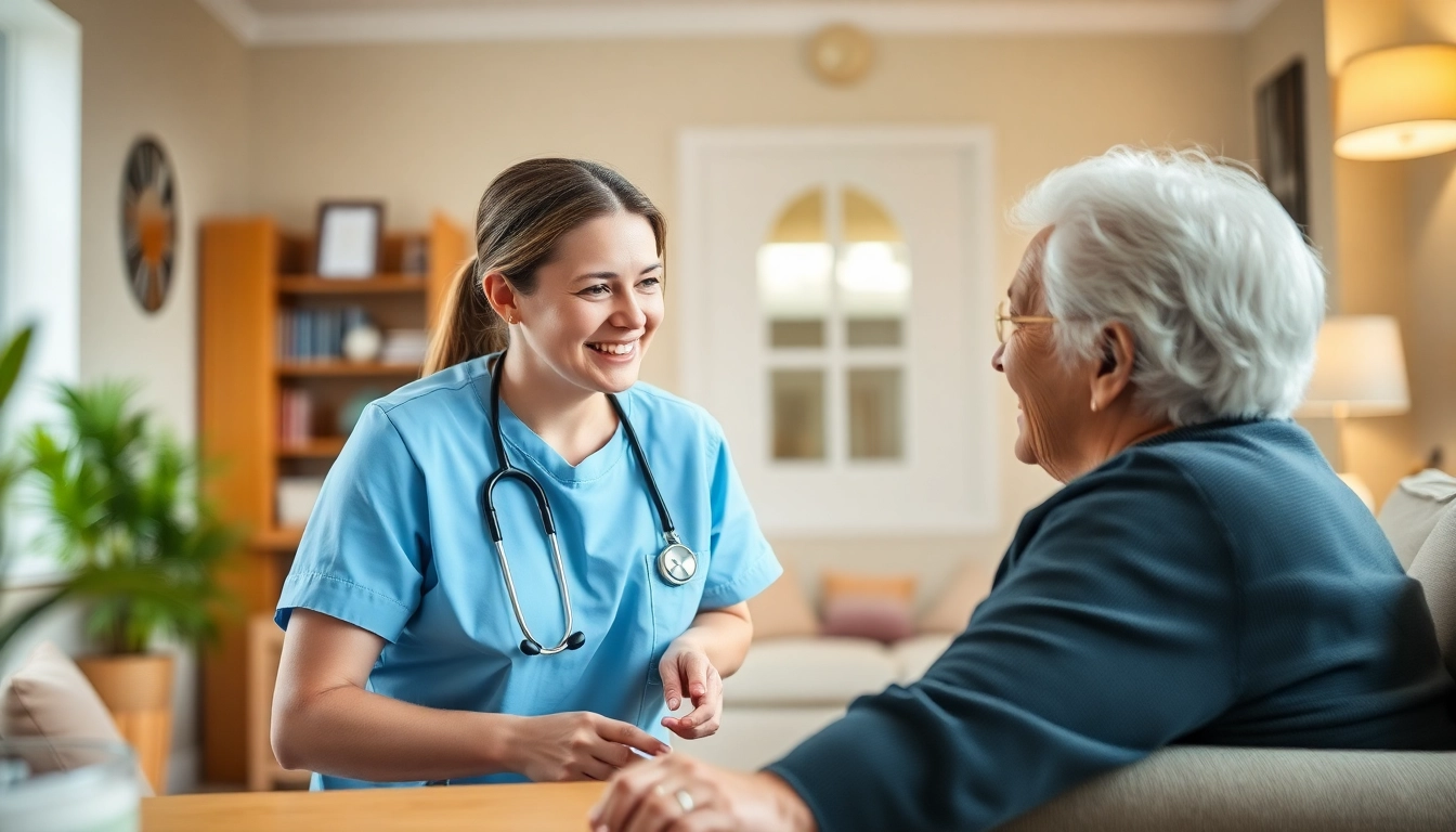 Showcasing effective pflegedienst werbung by highlighting a caring interaction between a nurse and elderly client, illustrating trust and compassion.