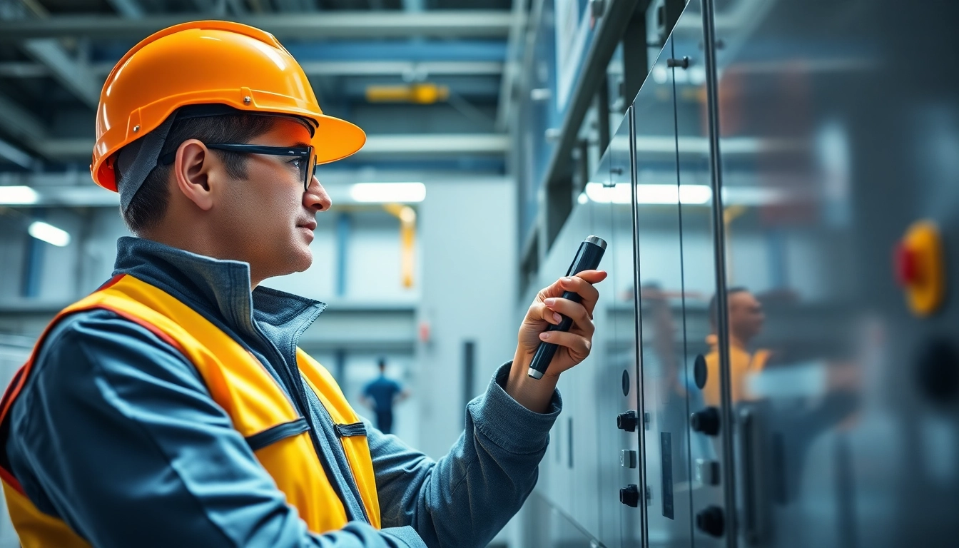 Technician conducting a DGUV V3 Prüfung on electrical equipment in a safe and controlled environment.