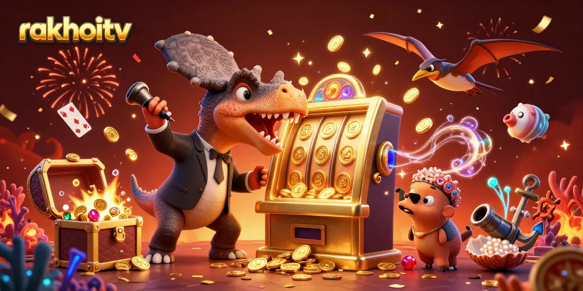 rakhoitv enhances excitement with a pachycephalosaurus winning at a slot machine amidst a thrilling casino scene