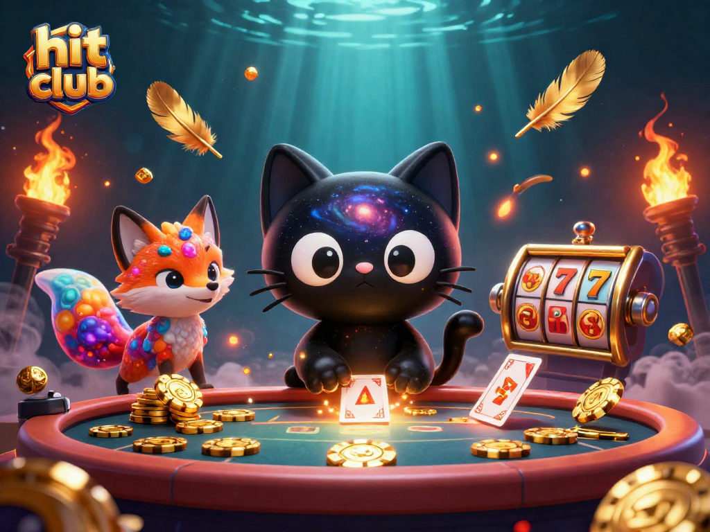 Experience the hit club magic at the cosmic casino, pulling in golden chips and cards.