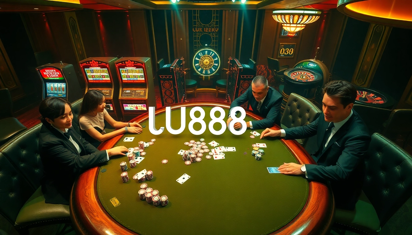 Players enjoying high-stakes poker at U888 casino with vibrant chips and cards.