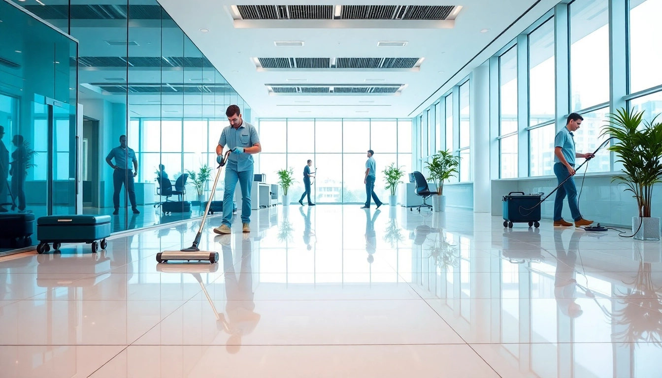 Effiziente Gebäudereinigung Ulm durch professionelle Reinigungskräfte in einem modernen Büro.