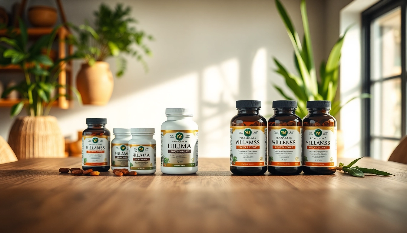 Hilma Biocare supplements beautifully arranged, showcasing health-focused designs and natural aesthetics.