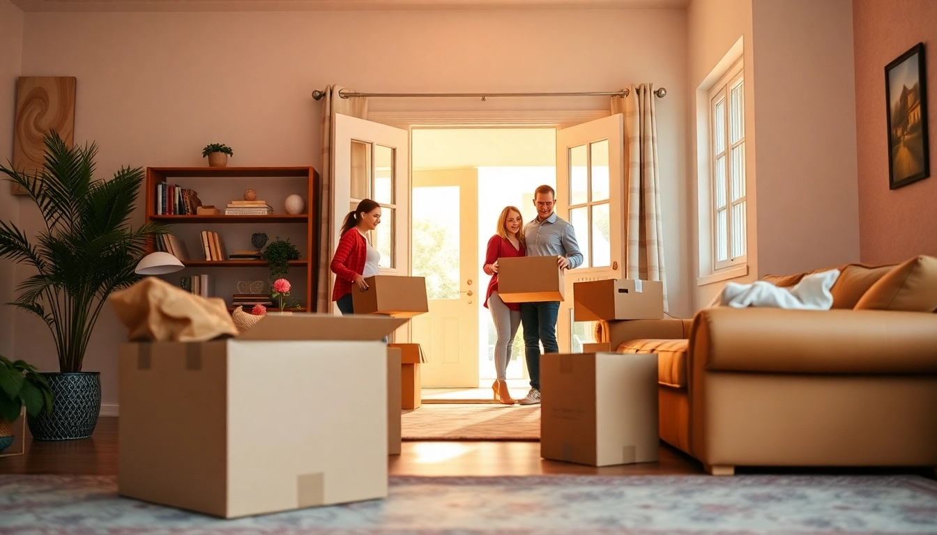 Families relocating during a Familienumzug Potsdam, showcasing moving boxes and happy faces.