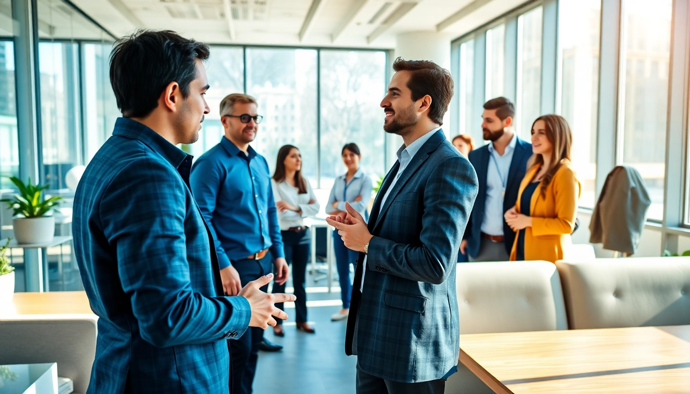 Headhunter Ingenieure networking with candidates in a bright office setting.