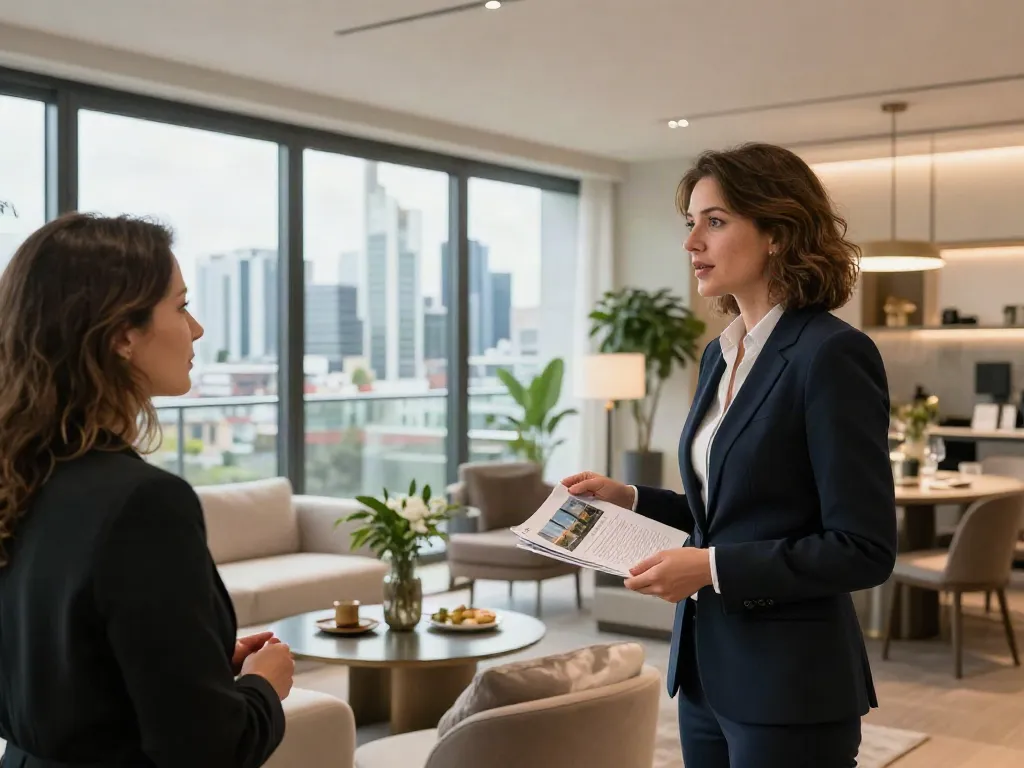 Bester Immobilienmakler Frankfurt präsentiert eine Luxuswohnung in Frankfurt während einer Besichtigung.