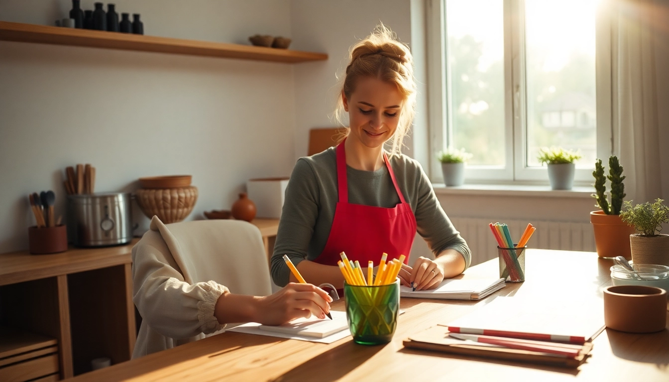 Professionelle Hauswirtschaftskraft in Hameln, die mit Buntstiften arbeitet und ein sauberes Ambiente schafft.