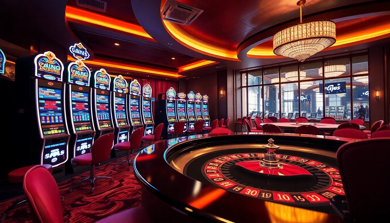 Spiele im casino online schweiz erleben mit modernen Automaten und Roulette-Tisch in stilvollem Ambiente