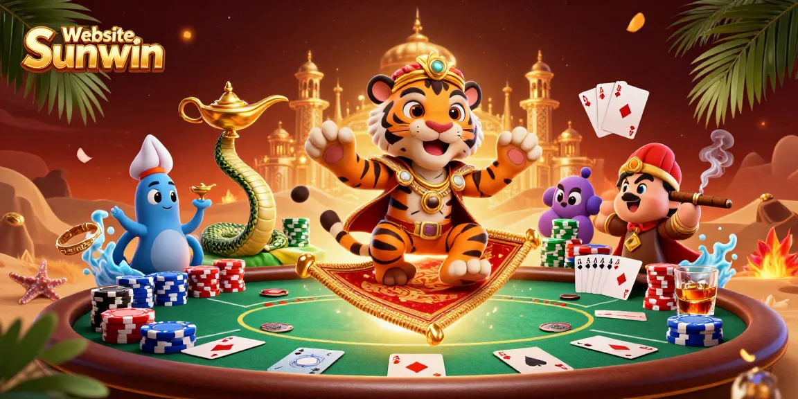 Experience the excitement of Website Sunwin with dynamic casino elements in a vibrant illustration.