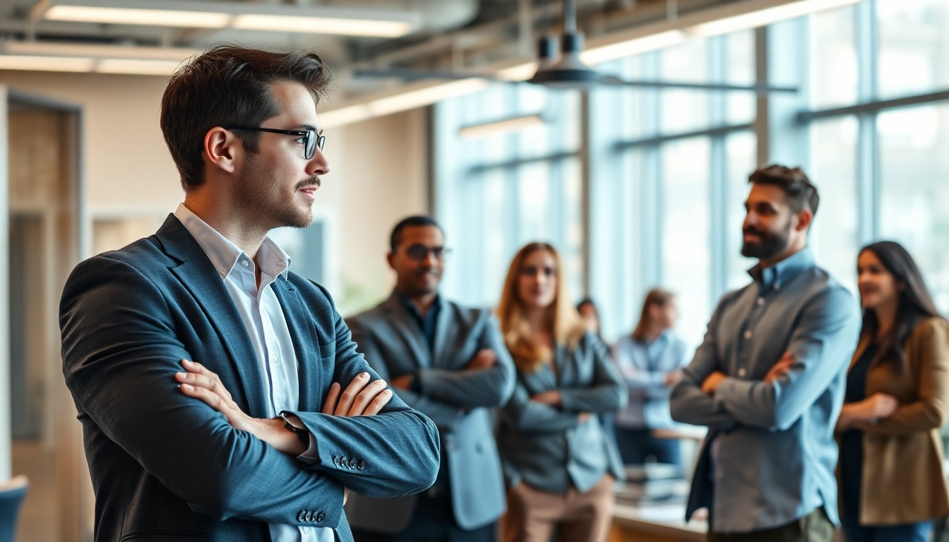 Headhunter Ingenieure im Austausch mit Ingenieuren in einem modernen Büro.