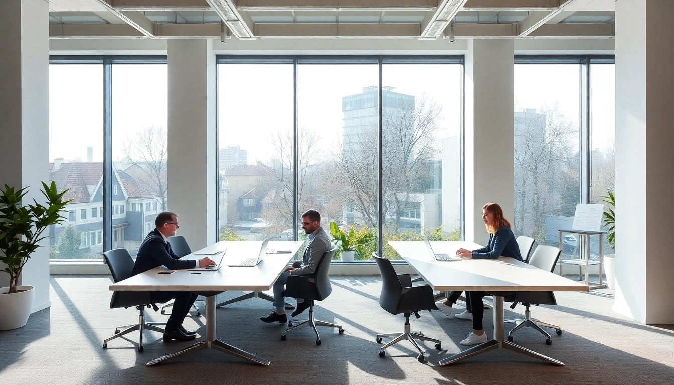Unternehmensberatung Hannover: Beraterdiskussion in einem modernen, einladenden Büro mit offenem Ambiente.