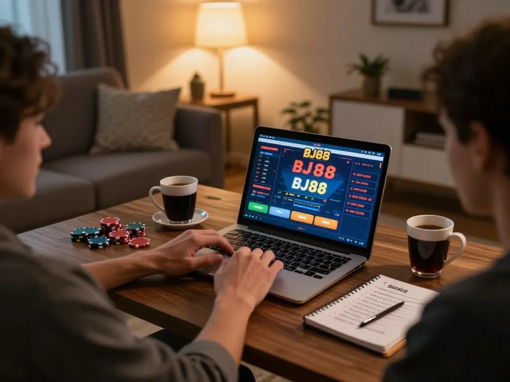 Engage in expert online casino gaming experience at BJ88bj from a cozy home setup.