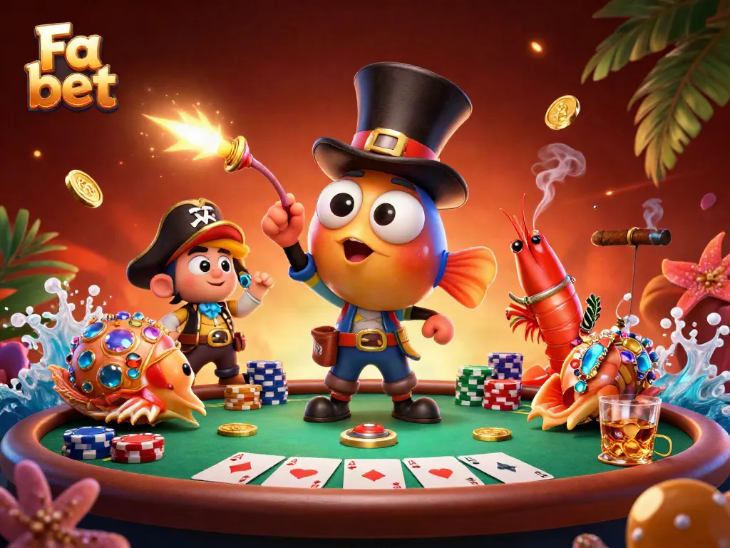 Fa bet's thrilling casino scene with anglerfish and treasures, rich in action and vibrant colors.