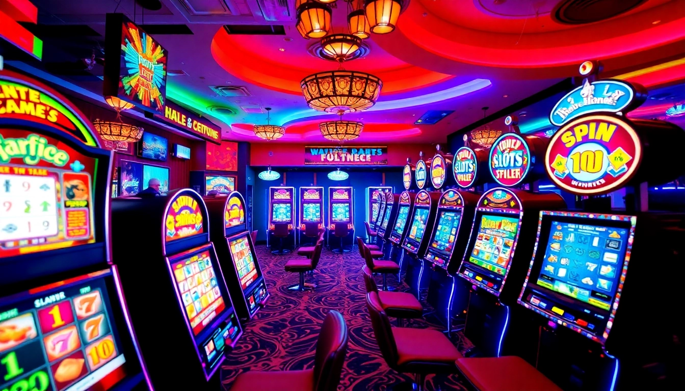 Engaging view of bright slot machines showcasing various Slots Games in a lively casino setting.