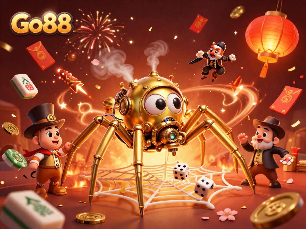 Engage with Go88's thrilling gaming universe featuring dynamic characters and shimmering casino elements.