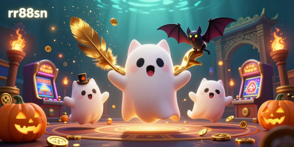 Experience thrilling gameplay with rr88sn in a dynamic casino scene featuring a friendly ghost cat and vampire bat.