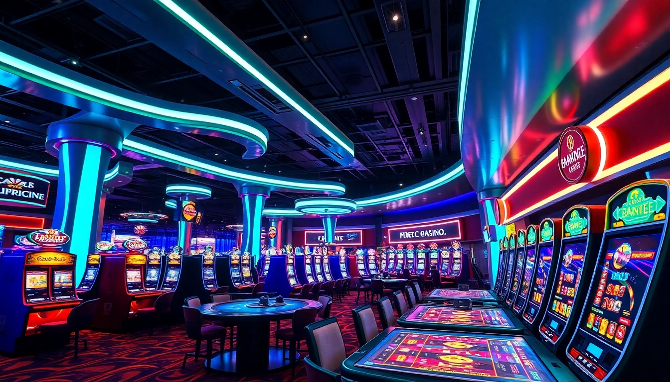 Explore new no deposit casino bonus codes Germany in a lively casino setting featuring neon lights and gaming tables.