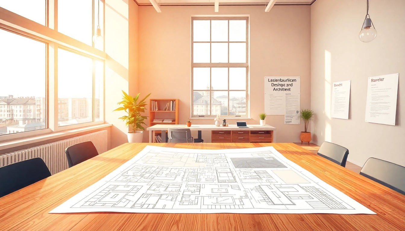 Architekt erstellt Bauplan im Büro und berücksichtigt Baurecht für modernes Wohngebäude.
