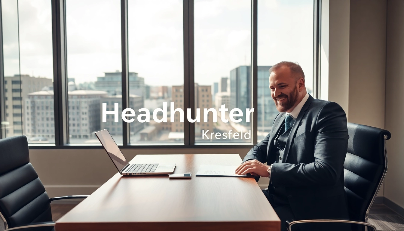 Headhunter Krefeld führt eine entscheidende Besprechung in einem modernen Büro.