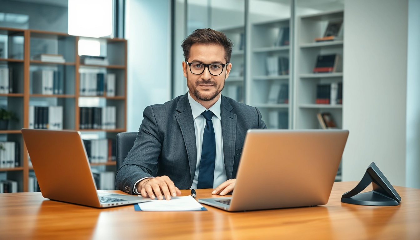 Headhunter Vertrieb: Professioneller Headhunter arbeitet fokussiert in modernem Büro mit Laptop und Notizen.