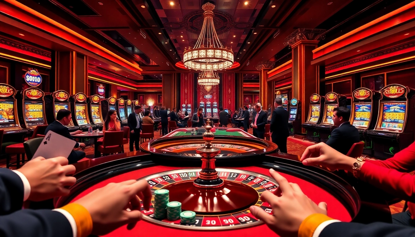 Experience link 12bet excitement through a vibrant casino scene with lively players and illuminated games.