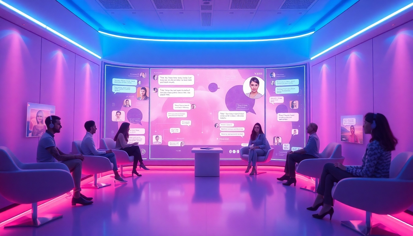 Engaging scene of a digital AI chat room for ai chat porn with avatars and modern design.