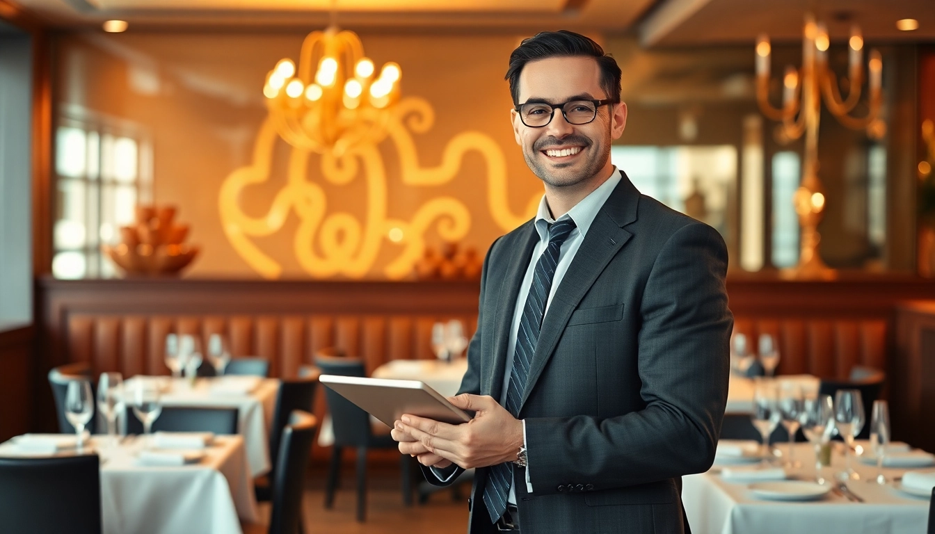 Headhunter Gastronomie berät in einem modernen Restaurant, um talentierte Fachkräfte zu rekrutieren.