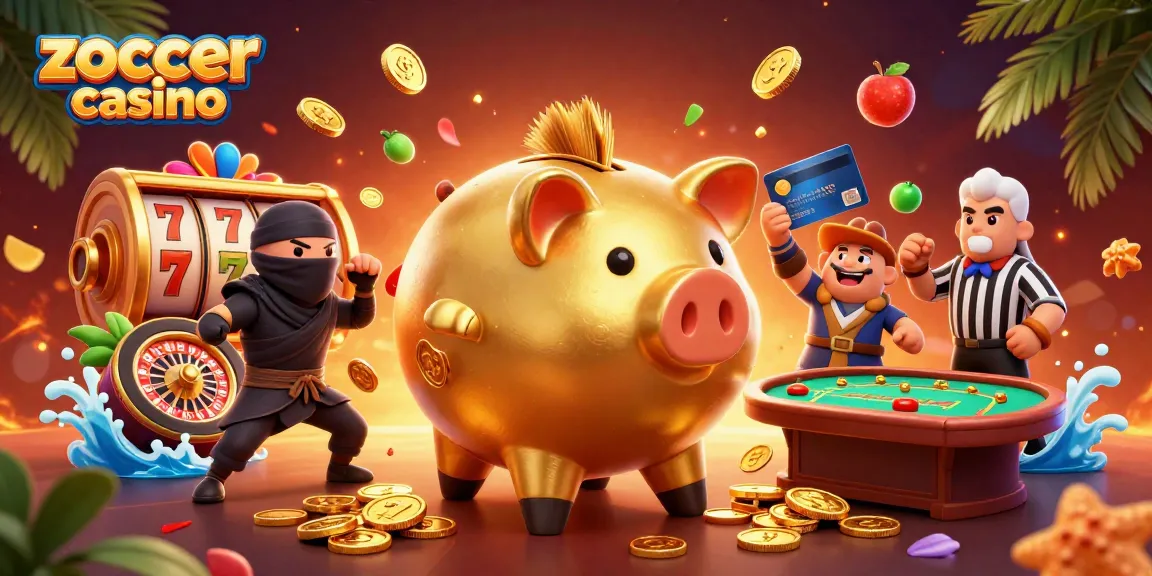 Experience thrilling play at zoccer casino with vibrant characters, spinning reels, and festive elements.